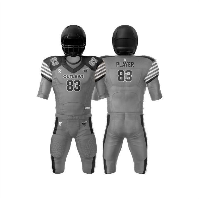 Custom American football uniforms featuring team logos, player names, and numbers in durable, high-performance fabric for all ages.