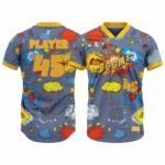 Custom sublimated V-neck tee featuring bold full-color design, ideal for streetwear fashion or gym wear, crafted for comfort and performance.