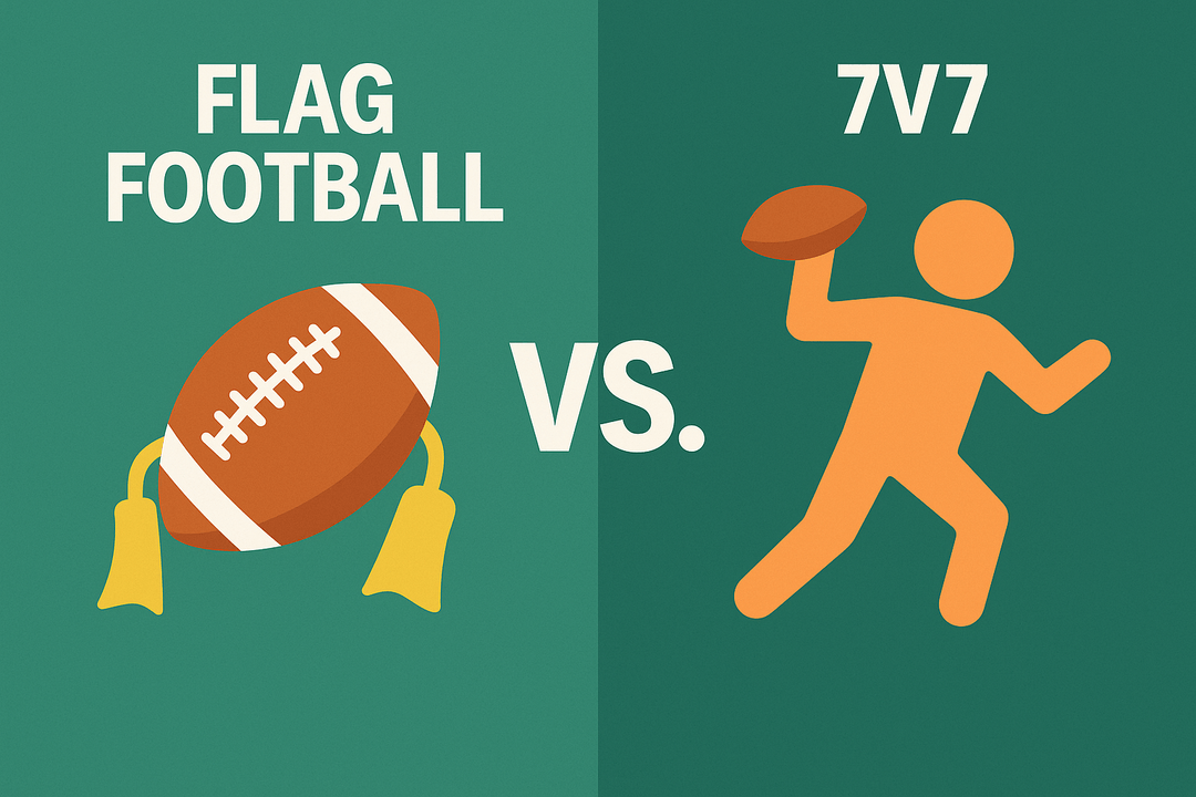 Comparison of flag football vs 7v7 football showing gameplay style, rules, and player contact differences.